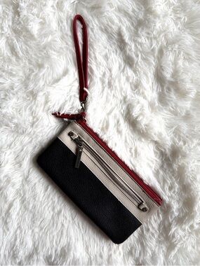 Dana Buchman Black, Cream & Burgundy Wristlet Wallet Purse